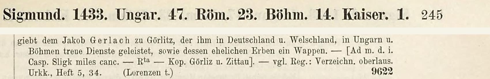 Running head and regest no. 9622 on page 245 of the Regesta Imperii