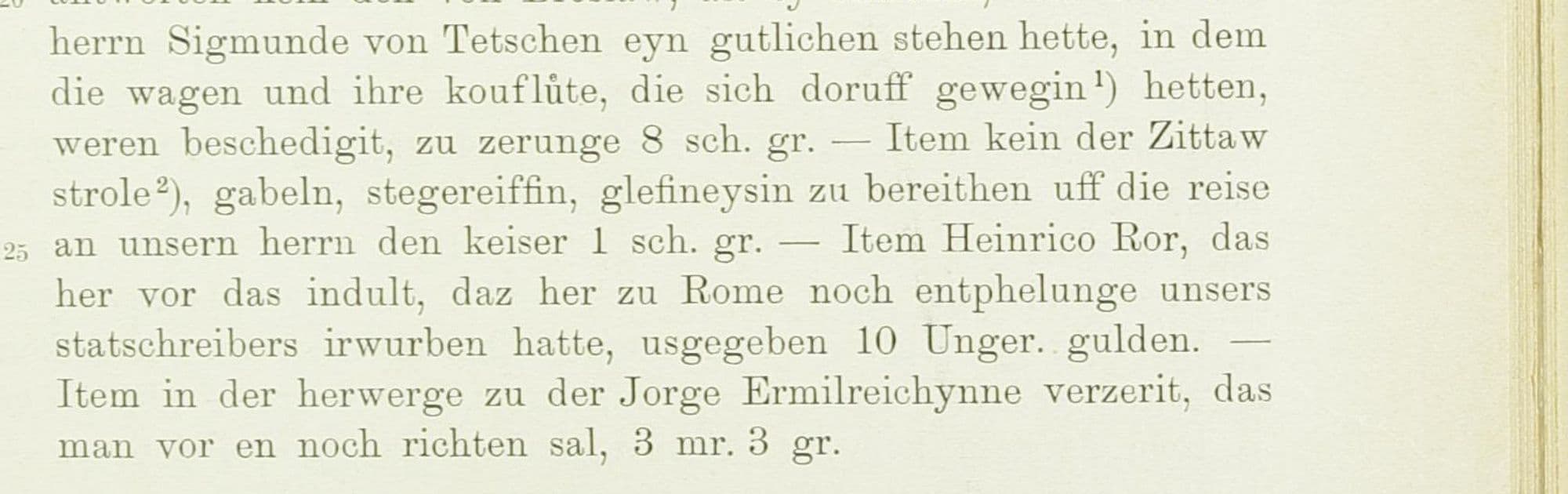 The council account of 1435 with the entry on Heinrich Ror at Rome