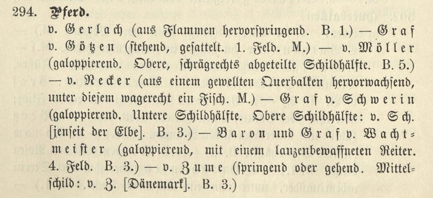 The register entry “294. Pferd” from Grotefend’s emblem index of 1916